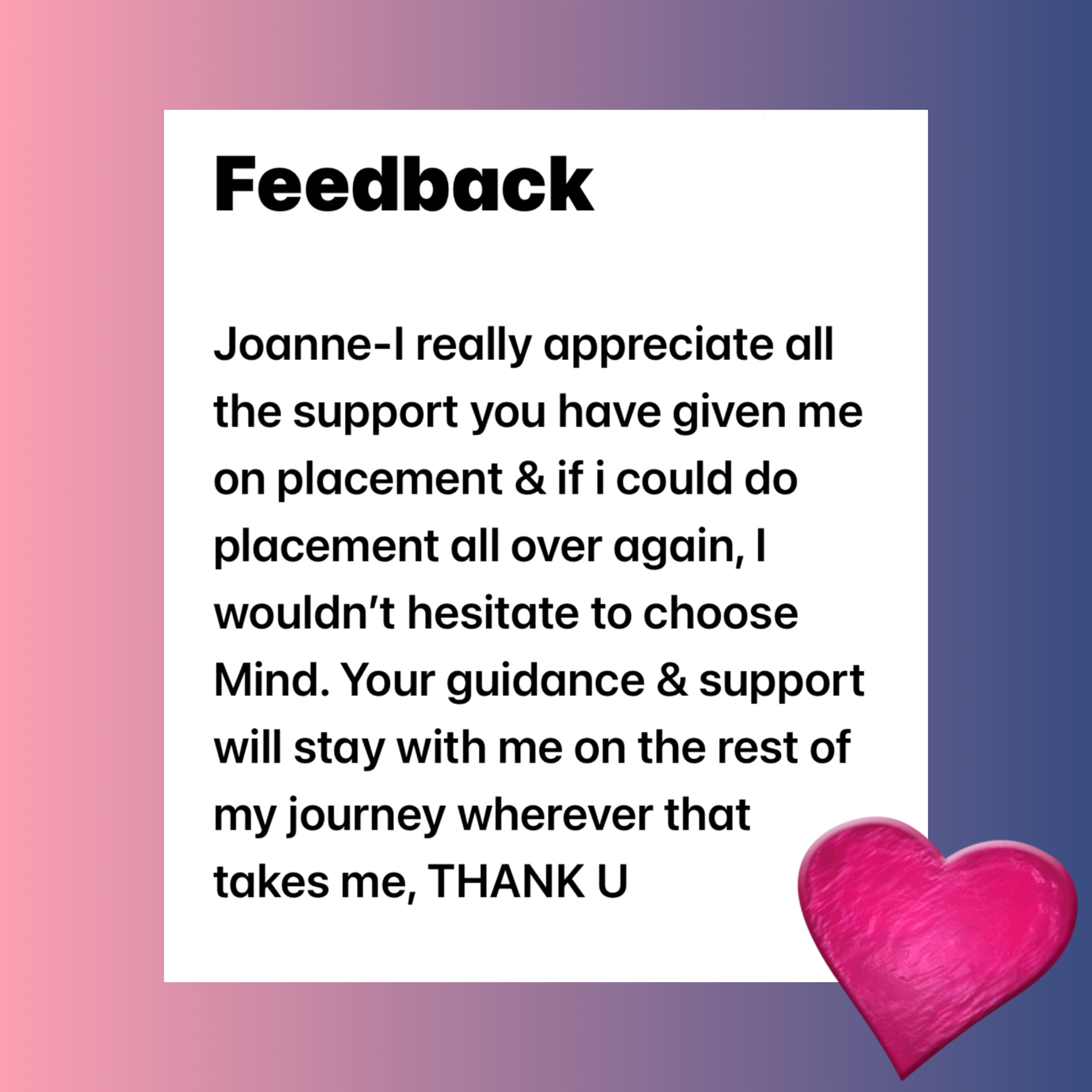 Testimonial - Placement - Joanne