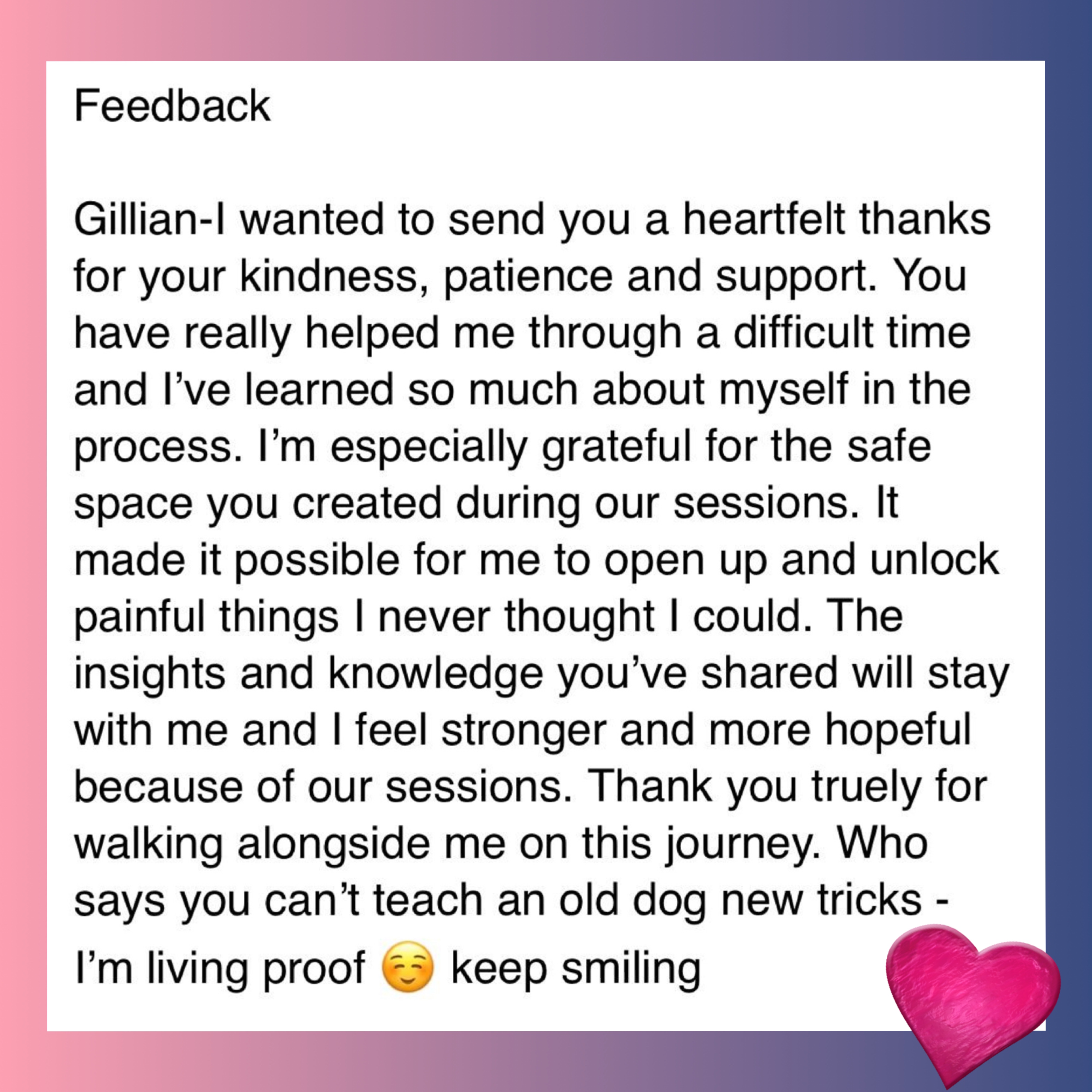 Testimonial - Counselling - Gillian